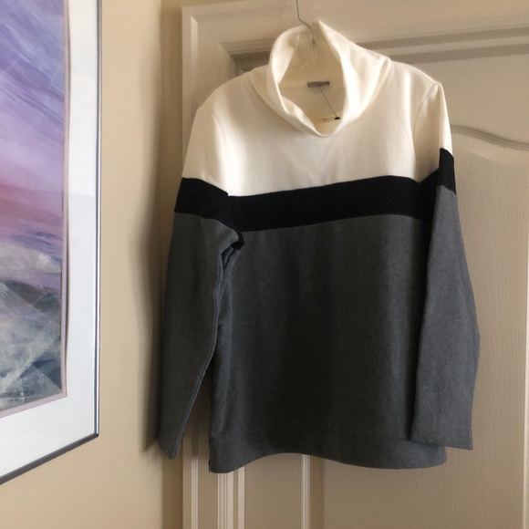 T by Talbots  Cowl Neck Colorblock Pullover side zippers sz large NWT $89.50 - Picture 2 of 6